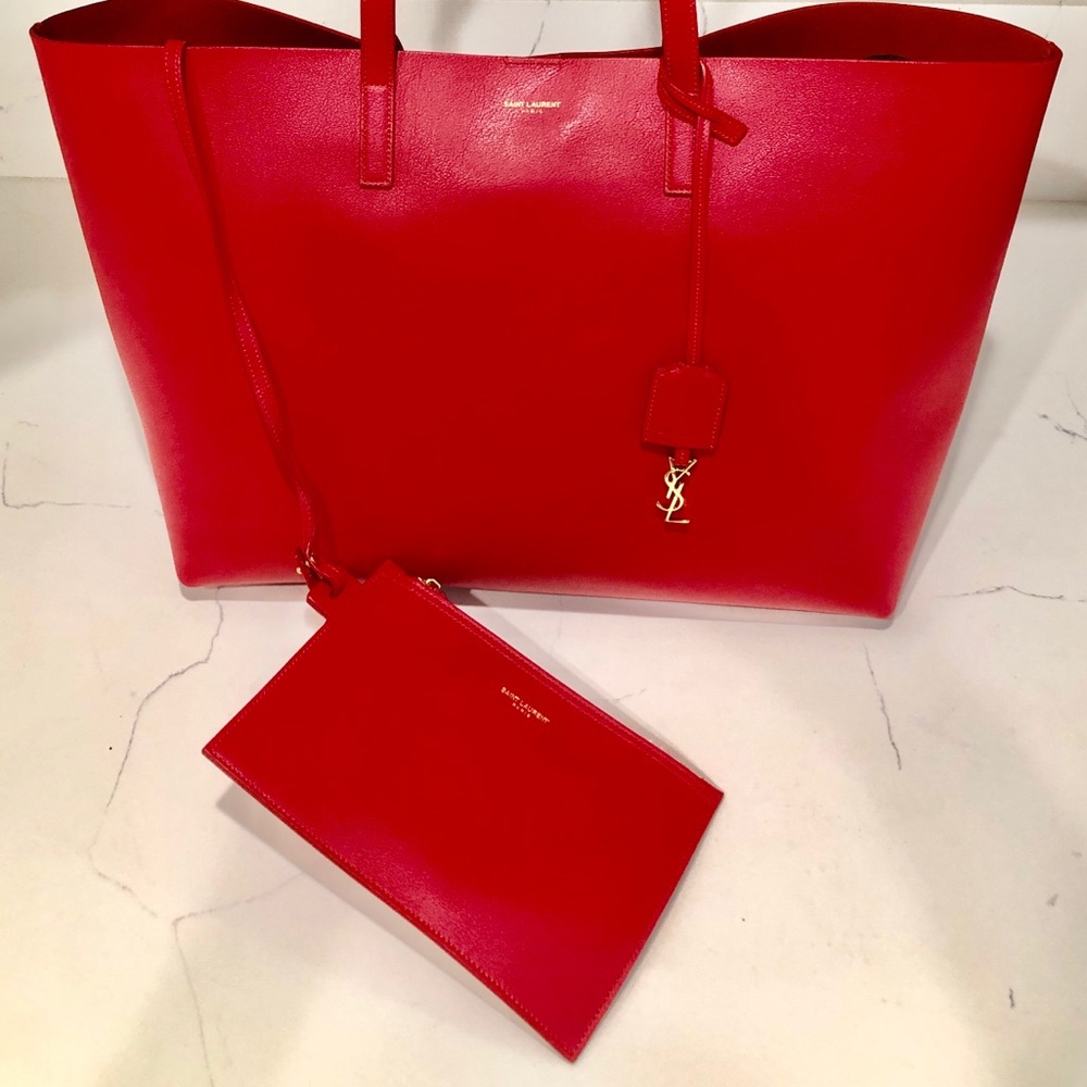 YSL Saint Laurent Shopping Bag Leather Red